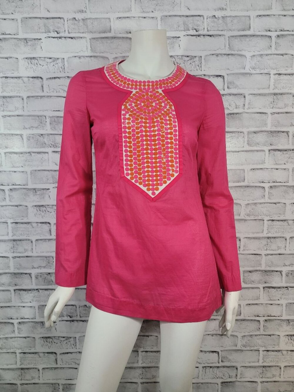 NWOT Tory Burch Embellished Yoke Pink Orange Lightweight Tunis Size 4 - Picture 1 of 5